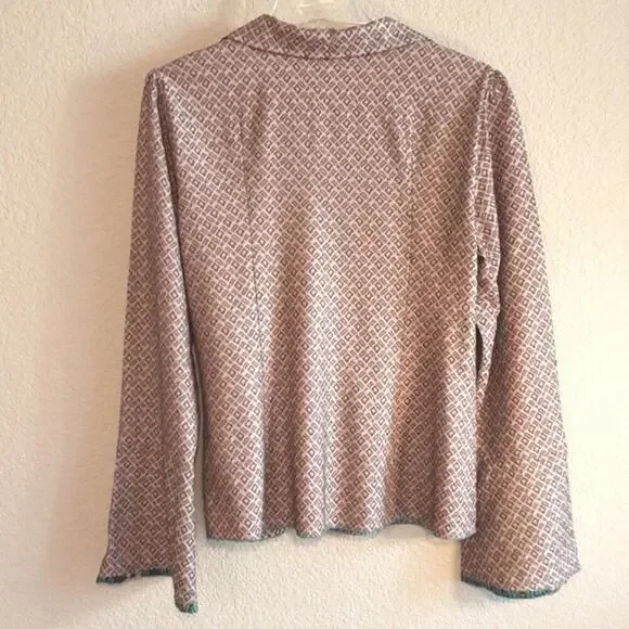 Johnny Was Biya Collection 100% Silk Flare Cuff Hook Close Light Shirt JacketL